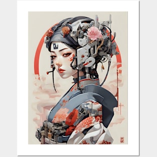 Ukiyo e style cyborg girl Posters and Art